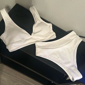 White high waisted two piece bathing suit